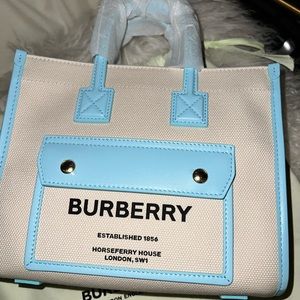 BURBERRY FREYA CANVAS AND LEATHER TOTE BAG